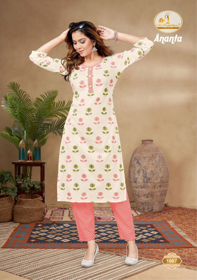 Miss World Ananta 1 Cotton Printed Kurti With Bottom Catalog
